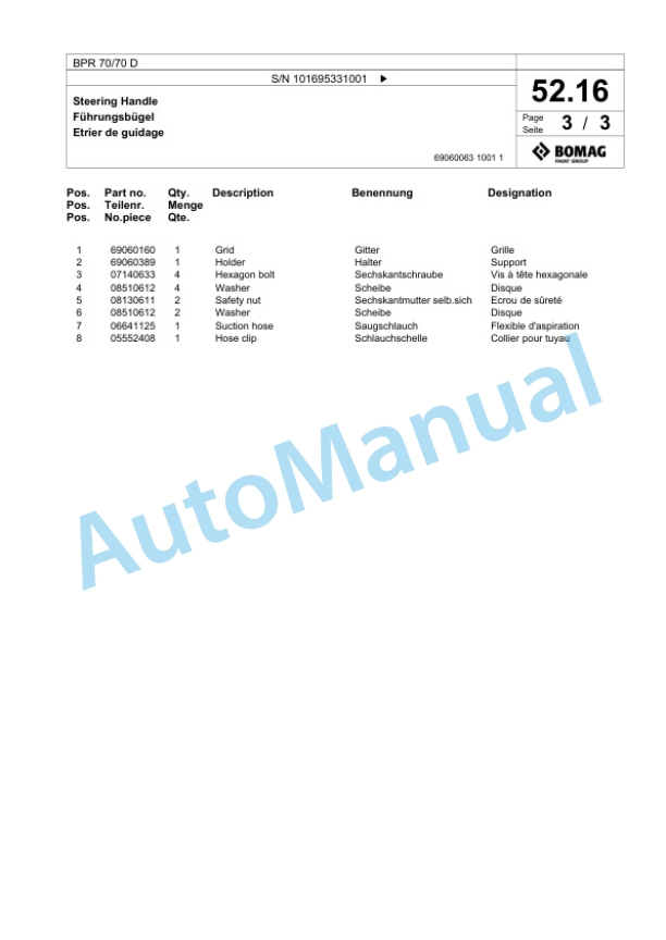 Bomag BPR 70-70 D Vibratory Plate Compactor Spare Parts Catalogue 00825799-2
