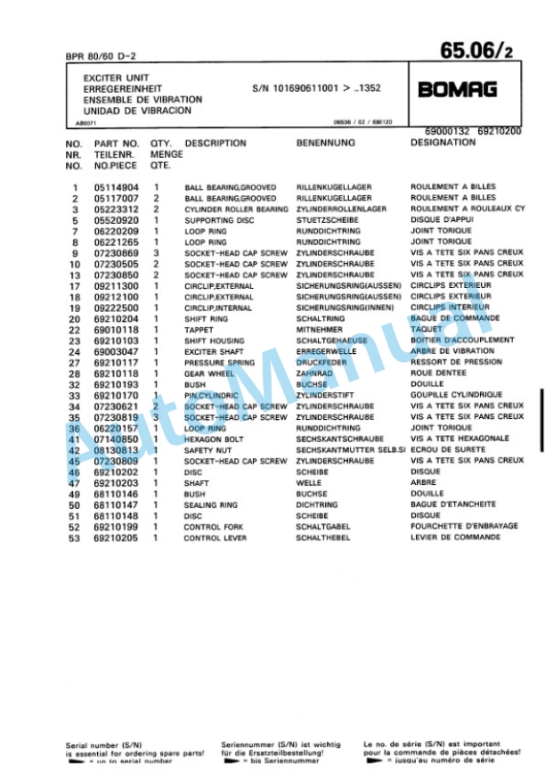 Bomag BPR 75-60 D-2, BPR 80-60 D-2 Vibratory Plate Compactor Spare Parts Catalogue 00811428-5