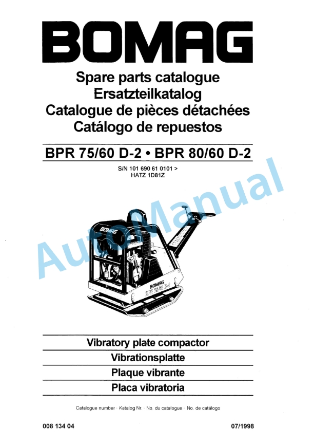 Bomag BPR 75-60 D-2, BPR 80-60 D-2 Vibratory Plate Compactor Spare Parts Catalogue 00813404