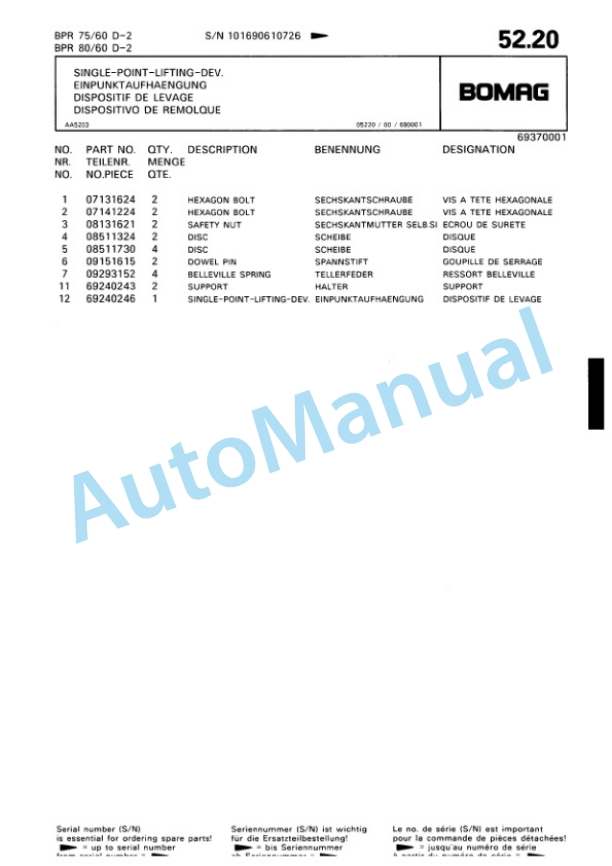 Bomag BPR 75-60 D-2, BPR 80-60 D-2 Vibratory Plate Compactor Spare Parts Catalogue 00813404-3