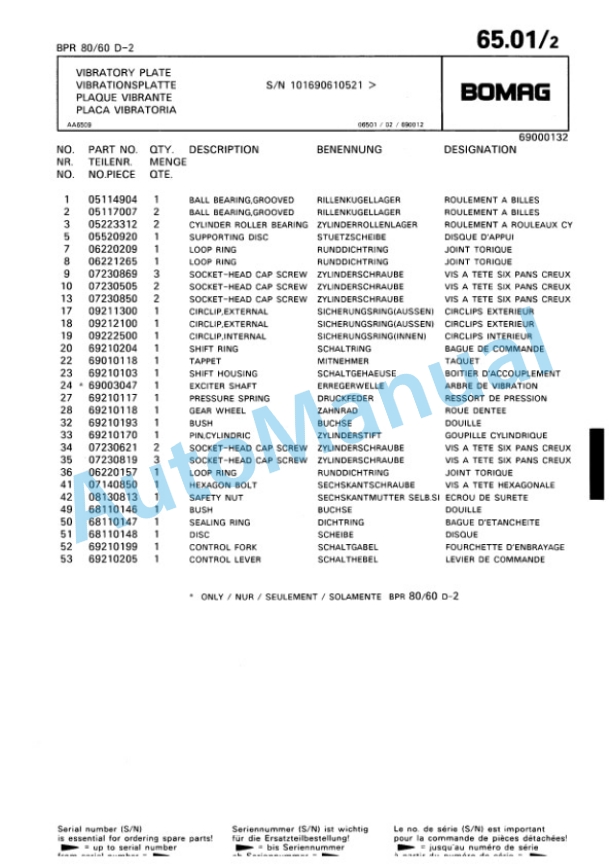 Bomag BPR 75-60 D-2, BPR 80-60 D-2 Vibratory Plate Compactor Spare Parts Catalogue 00813404-4
