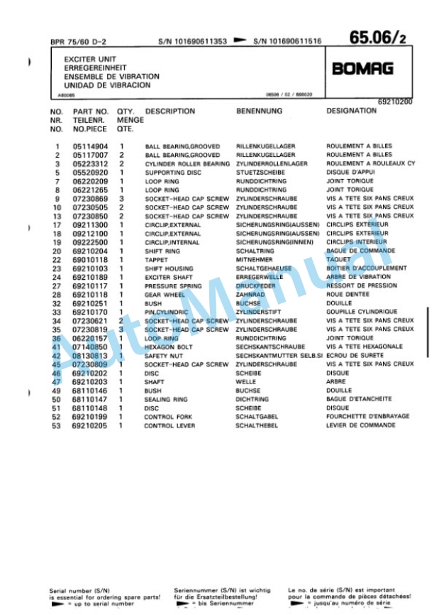 Bomag BPR 75-60 D-2 Vibratory Plate Compactor Spare Parts Catalogue 00817852-4