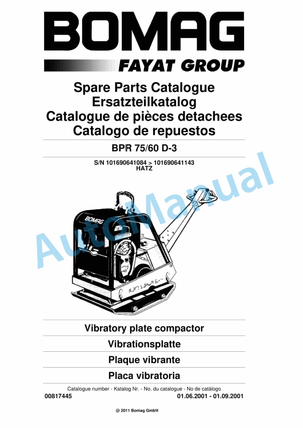 Bomag BPR 75-60 D-3 Vibratory Plate Compactor Spare Parts Catalogue 00817445