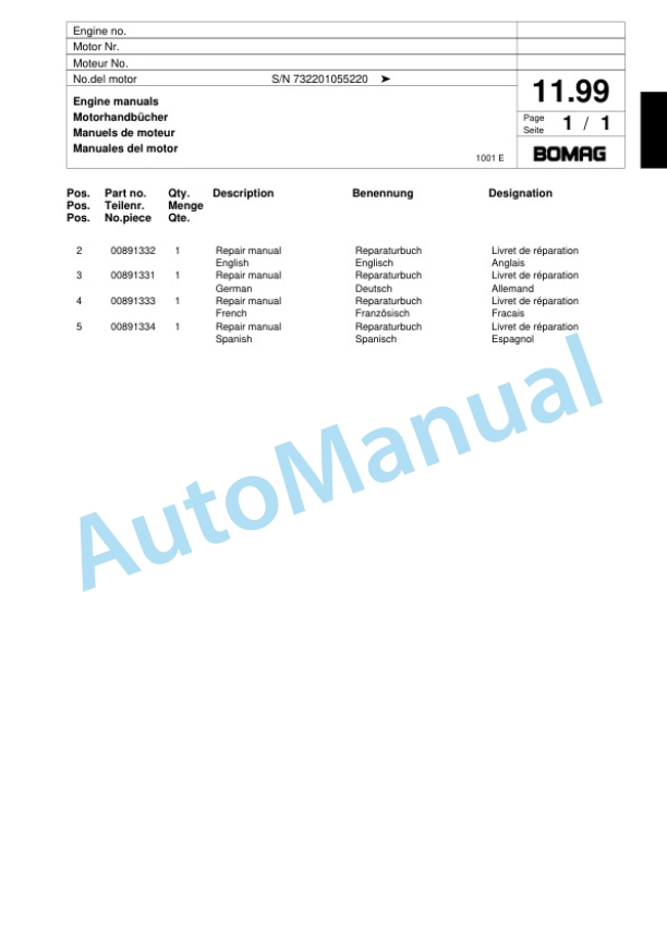 Bomag BPR 75-60 D-3 Vibratory Plate Compactor Spare Parts Catalogue 00817445-2