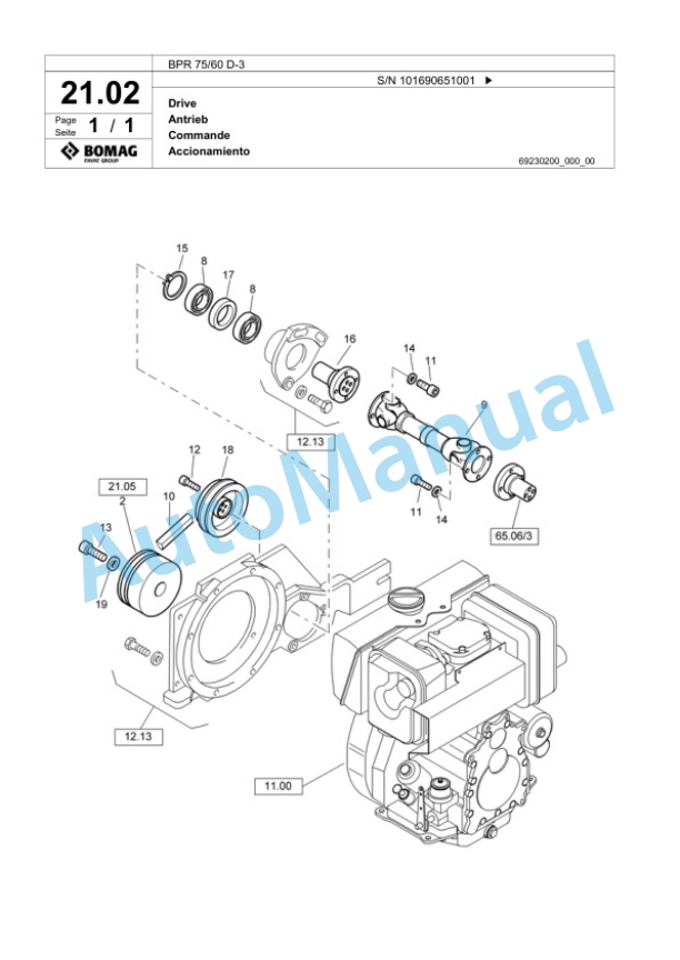 Bomag BPR 75-60 D-3 Vibratory Plate Compactor Spare Parts Catalogue 00817446-2