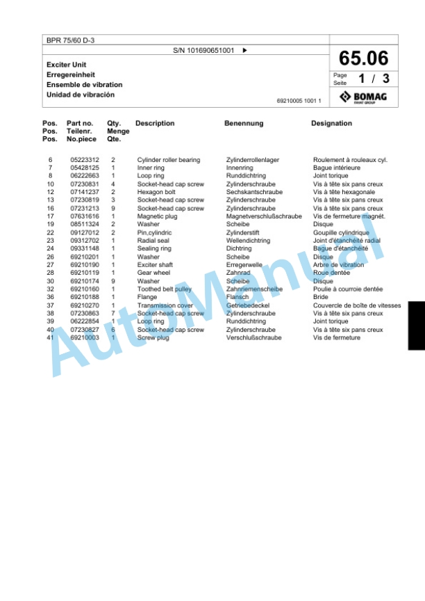 Bomag BPR 75-60 D-3 Vibratory Plate Compactor Spare Parts Catalogue 00817446-4