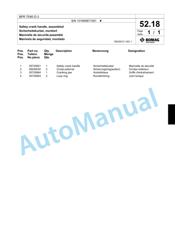 Bomag BPR 75-60 D-3 Vibratory Plate Compactor Spare Parts Catalogue 00818159-3