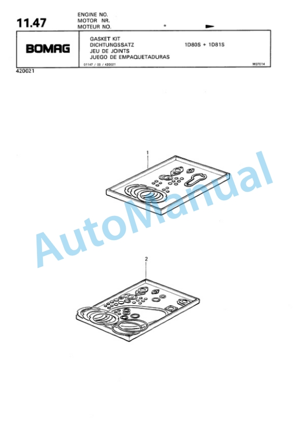 Bomag BPR 75-60 D, BPR 80-60 D Vibratory Plate Compactor Spare Parts Catalogue 00813403-2