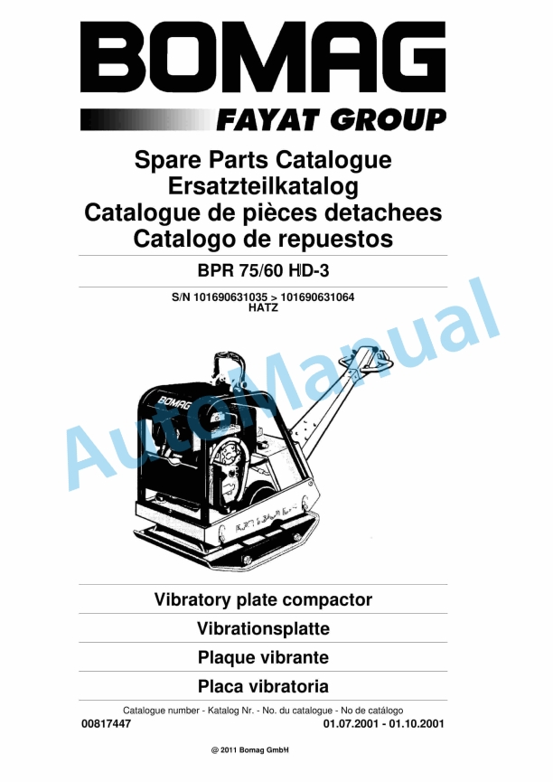Bomag BPR 75-60 HD-3 Vibratory Plate Compactor Spare Parts Catalogue 00817447