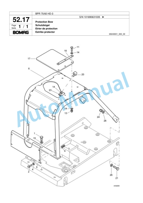 Bomag BPR 75-60 HD-3 Vibratory Plate Compactor Spare Parts Catalogue 00817447-3