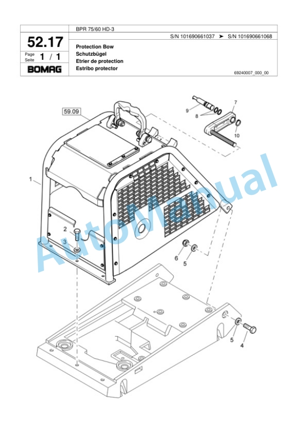 Bomag BPR 75-60 HD-3 Vibratory Plate Compactor Spare Parts Catalogue 00817448-3
