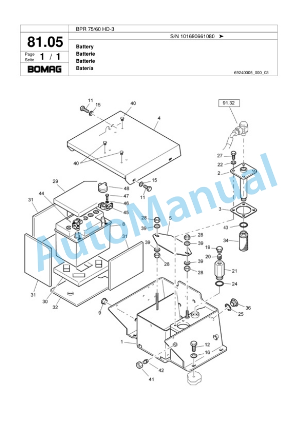 Bomag BPR 75-60 HD-3 Vibratory Plate Compactor Spare Parts Catalogue 00817448-5