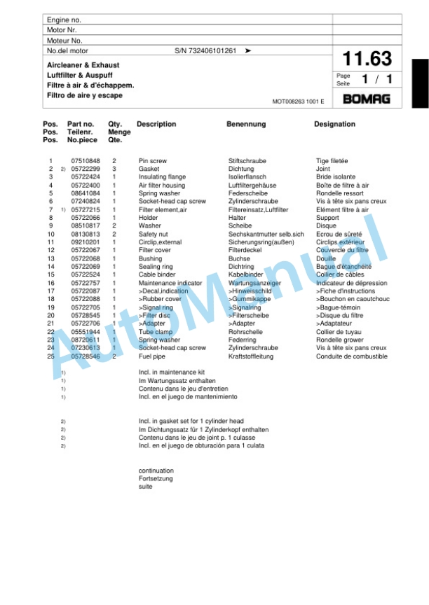Bomag BPR 75-60 HD-3 Vibratory Plate Compactor Spare Parts Catalogue 00818161-2
