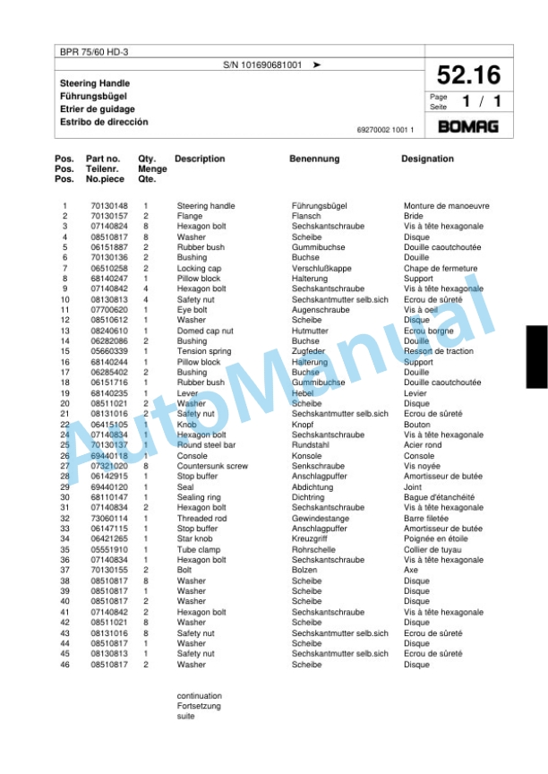 Bomag BPR 75-60 HD-3 Vibratory Plate Compactor Spare Parts Catalogue 00818161-3