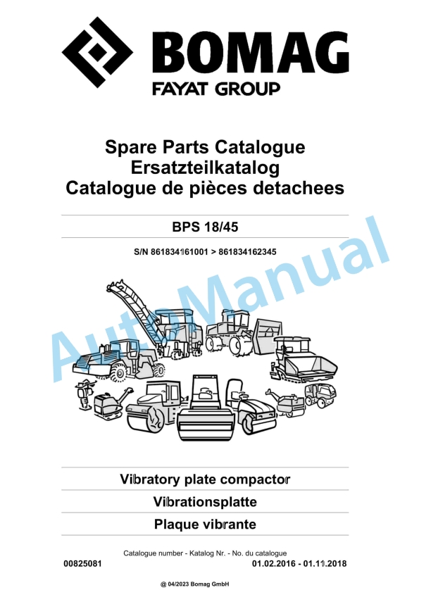 Bomag BPS 18-45 Vibratory Plate Compactor Spare Parts Catalogue 00825081