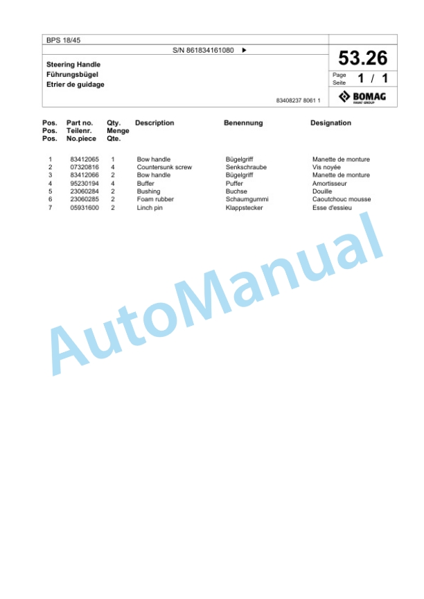 Bomag BPS 18-45 Vibratory Plate Compactor Spare Parts Catalogue 00825081-2