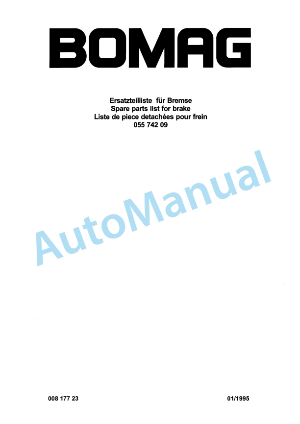 Bomag Brake Spare Parts Catalogue 00817723