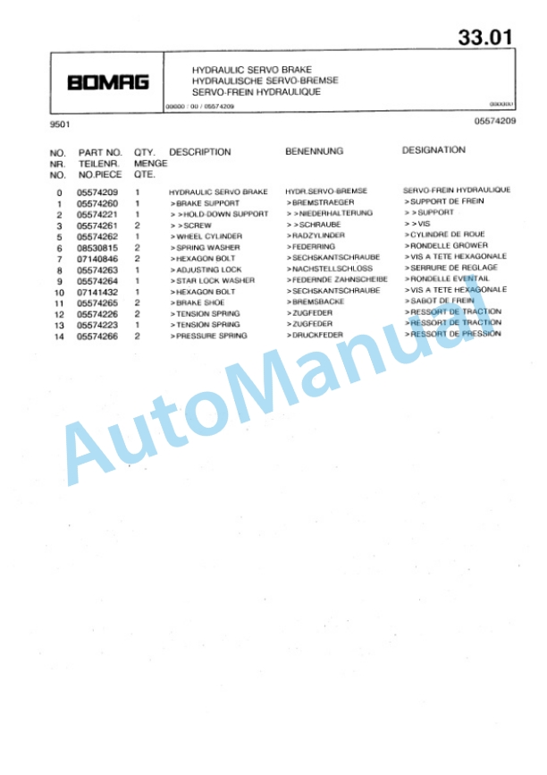 Bomag Brake Spare Parts Catalogue 00817723-2