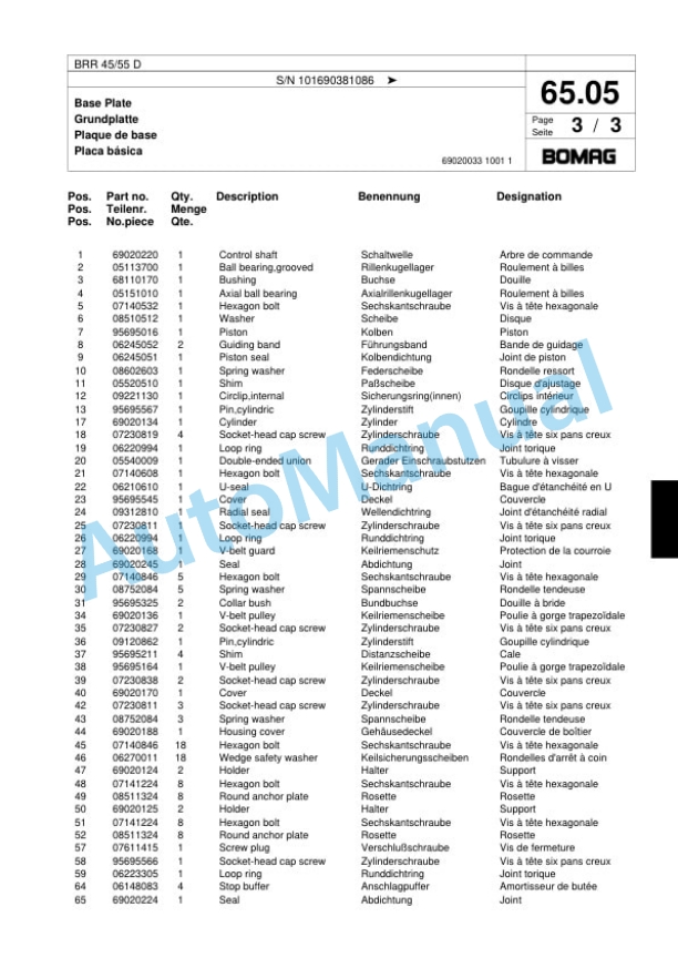 Bomag BRR 45-55 D Vibratory Plate Compactor Spare Parts Catalogue 00817921-5