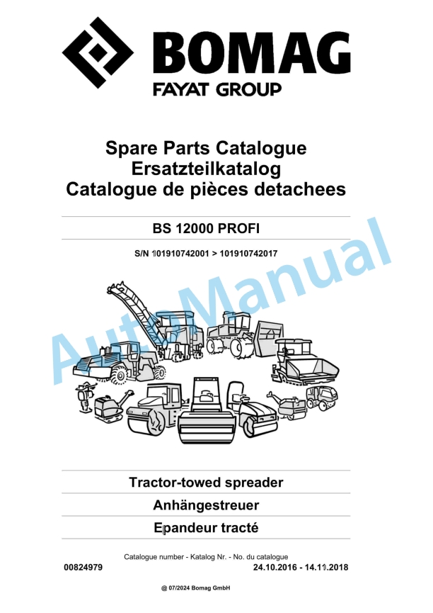 Bomag BS 12000 PROFI Tractor-Towed Spreader Spare Parts Catalogue 00824979