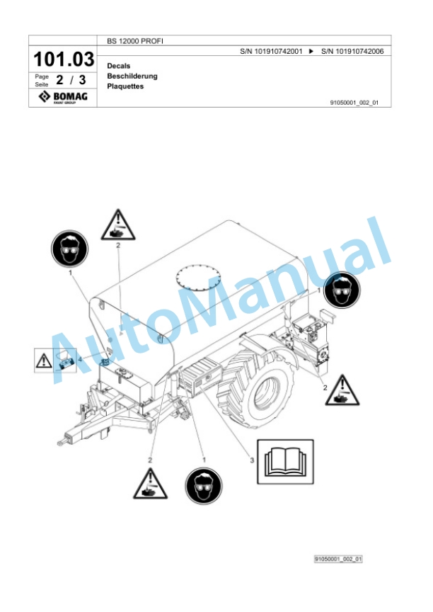 Bomag BS 12000 PROFI Tractor-Towed Spreader Spare Parts Catalogue 00824979-5