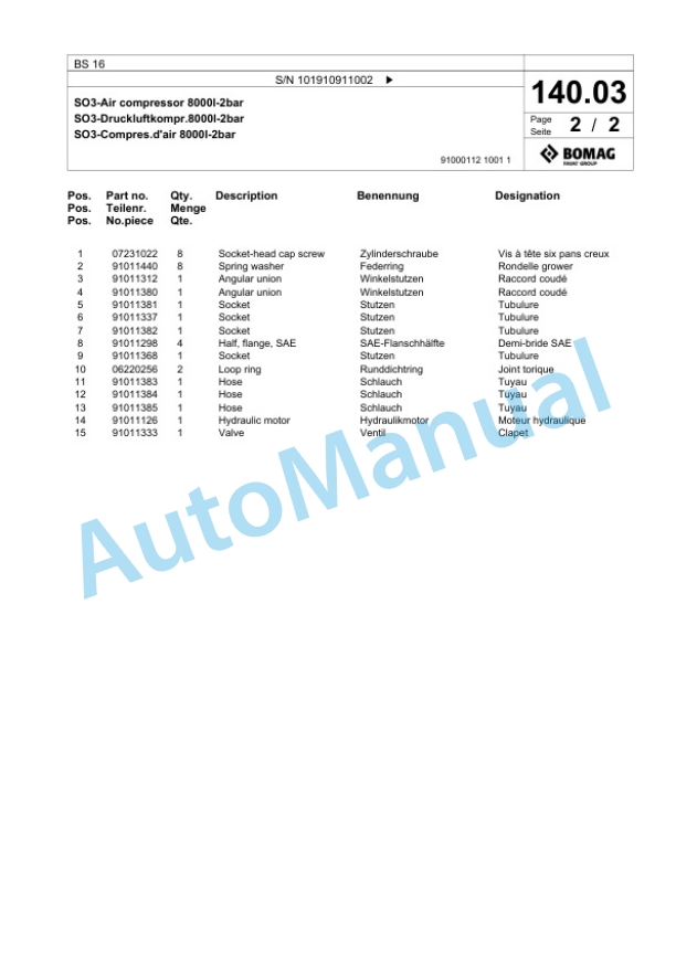 Bomag BS 16 Tractor-Towed Spreader Spare Parts Catalogue 00826541-4