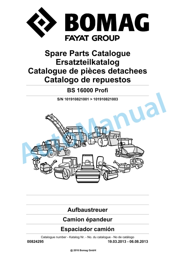Bomag BS 16000 Profi Tractor-Towed Spreader Spare Parts Catalogue 00824295