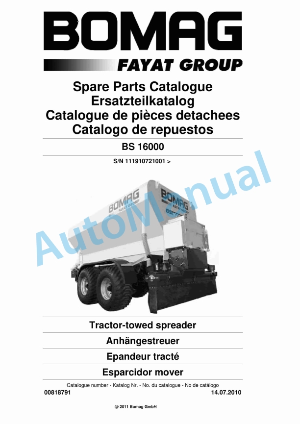 Bomag BS 16000 Tractor-Towed Spreader Spare Parts Catalogue 00818791
