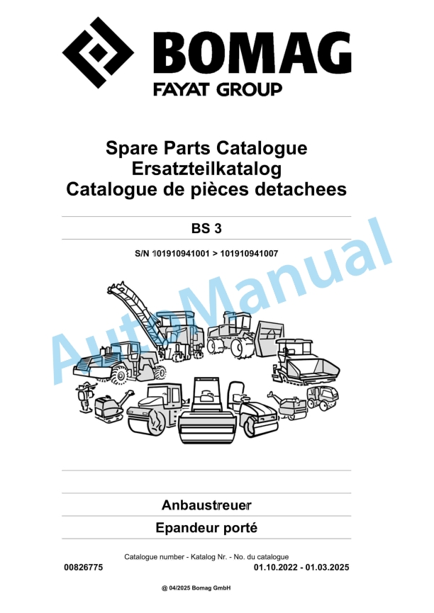 Bomag BS 3 Carried Spreader Spare Parts Catalogue 00826775