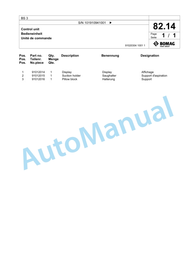 Bomag BS 3 Carried Spreader Spare Parts Catalogue 00826775-2