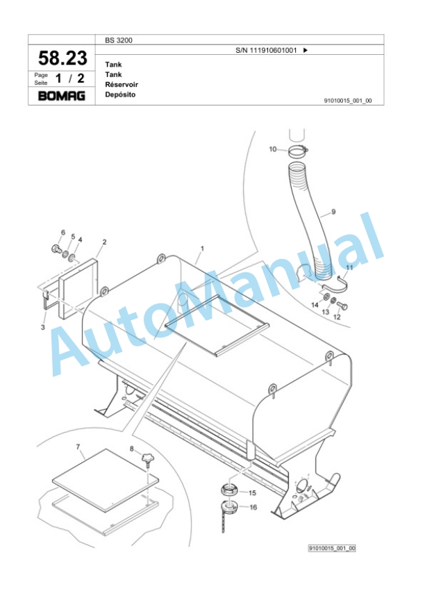 Bomag BS 3200 Front Spreader Spare Parts Catalogue 00818793-3