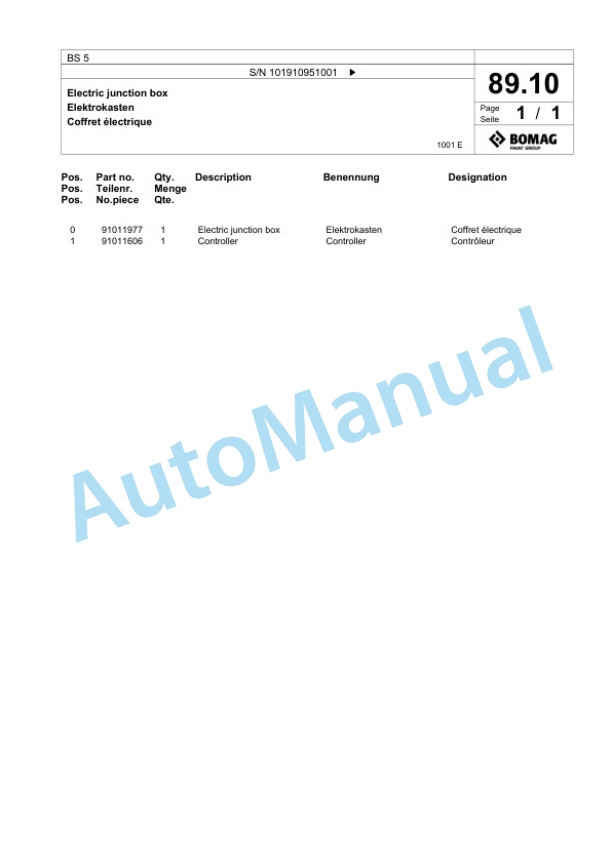 Bomag BS 5 Carried Spreader Spare Parts Catalogue 00826777-2