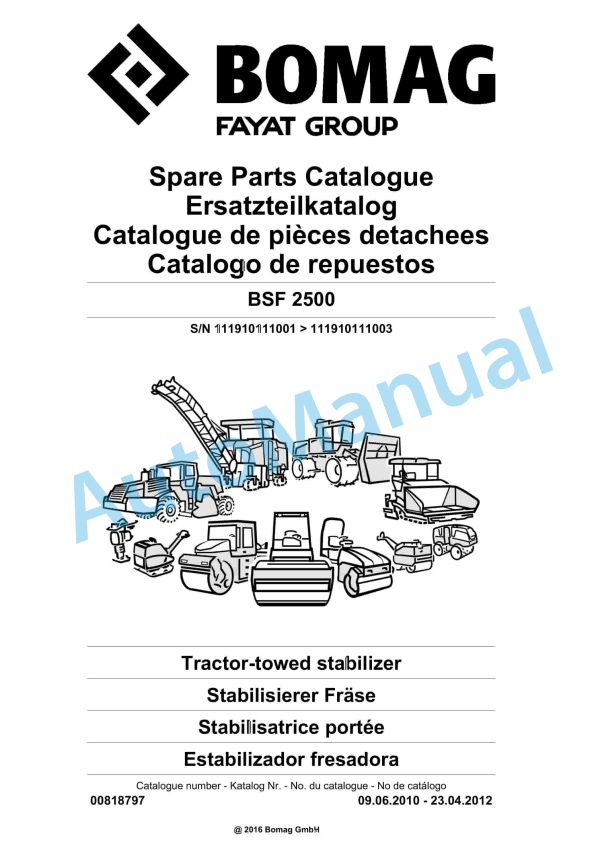 Bomag BSF 2500 Tractor-Towed Stabilizer Spare Parts Catalogue 00818797