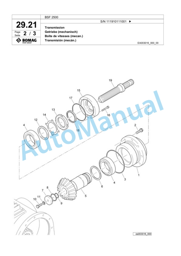 Bomag BSF 2500 Tractor-Towed Stabilizer Spare Parts Catalogue 00818797-2