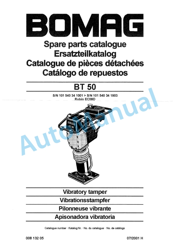 Bomag BT 50 Vibratory Tamper Spare Parts Catalogue 00813205