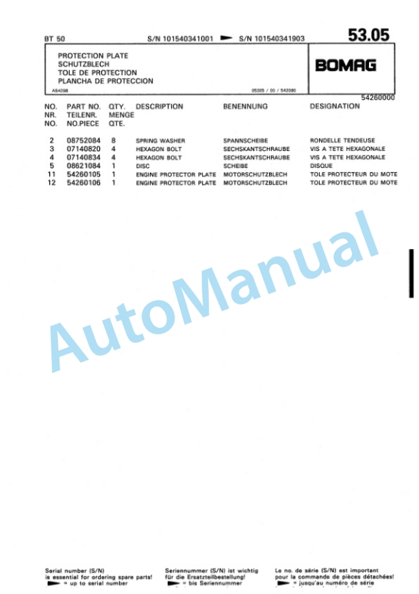 Bomag BT 50 Vibratory Tamper Spare Parts Catalogue 00813205-3