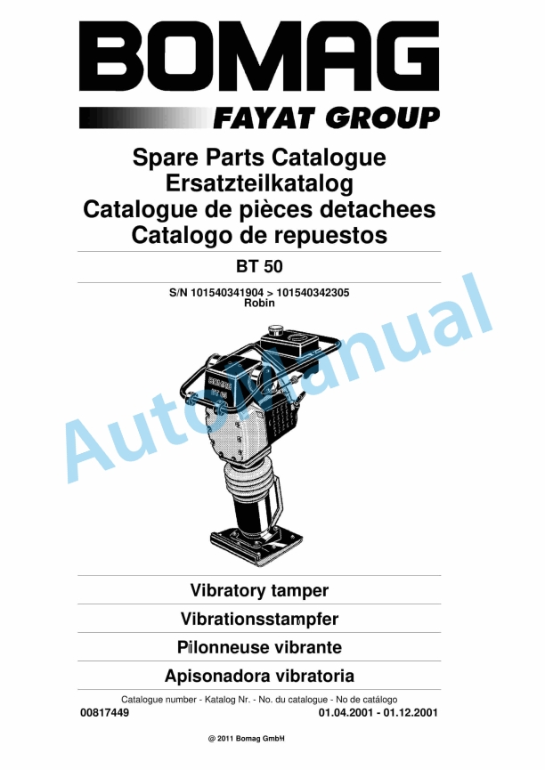 Bomag BT 50 Vibratory Tamper Spare Parts Catalogue 00817449