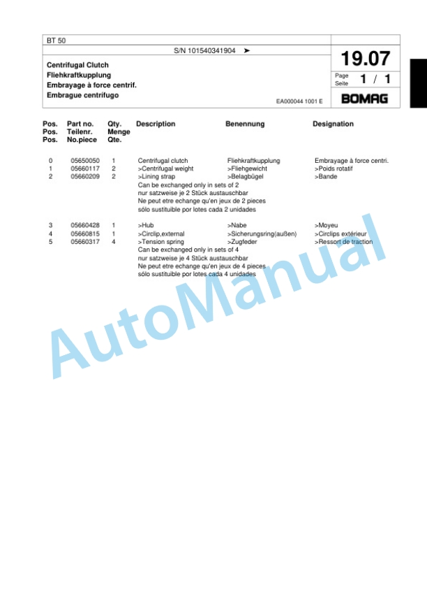 Bomag BT 50 Vibratory Tamper Spare Parts Catalogue 00817449-2