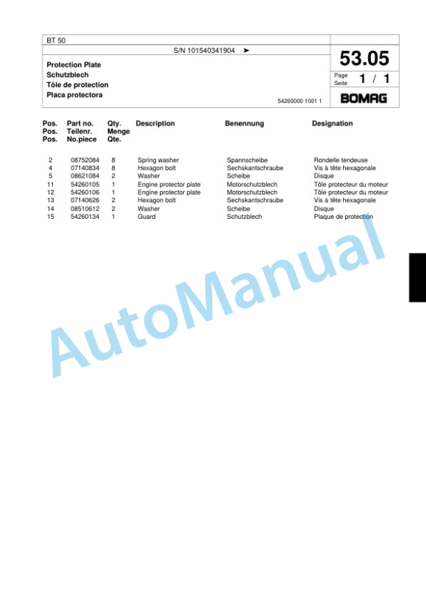 Bomag BT 50 Vibratory Tamper Spare Parts Catalogue 00817449-3