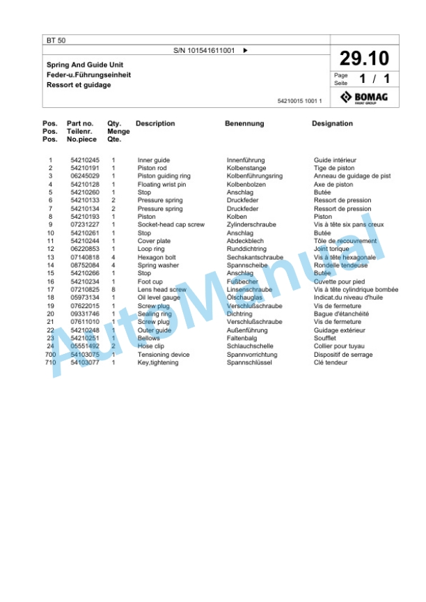 Bomag BT 50 Vibratory Tamper Spare Parts Catalogue 00826875-2