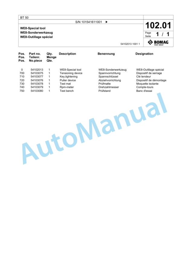 Bomag BT 50 Vibratory Tamper Spare Parts Catalogue 00826875-4