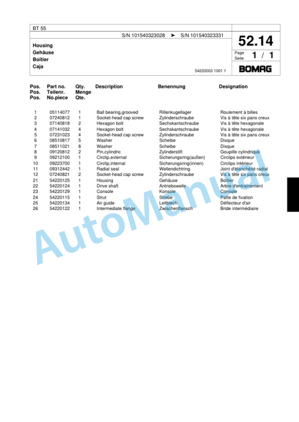 Bomag BT 55 Vibratory Tamper Spare Parts Catalogue 00817450-3
