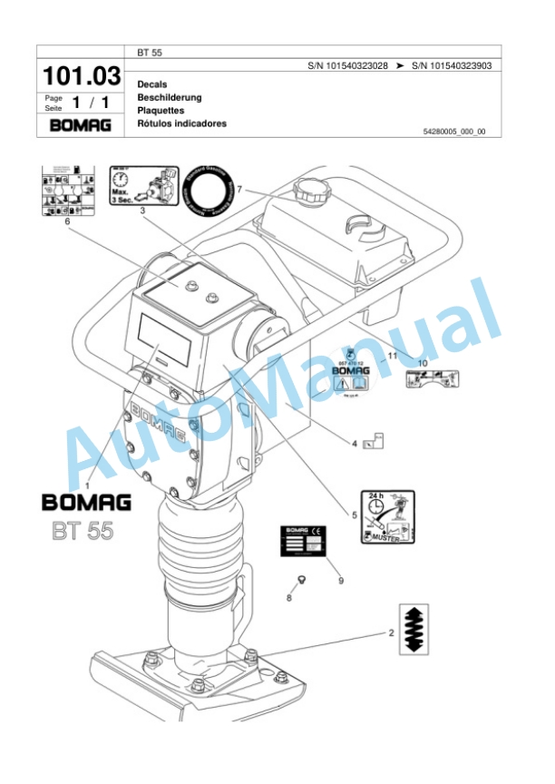 Bomag BT 55 Vibratory Tamper Spare Parts Catalogue 00817450-5