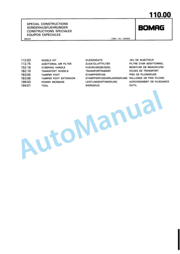 Bomag BT 58, BT 68 Vibratory Tamper Spare Parts Catalogue 00813209-5