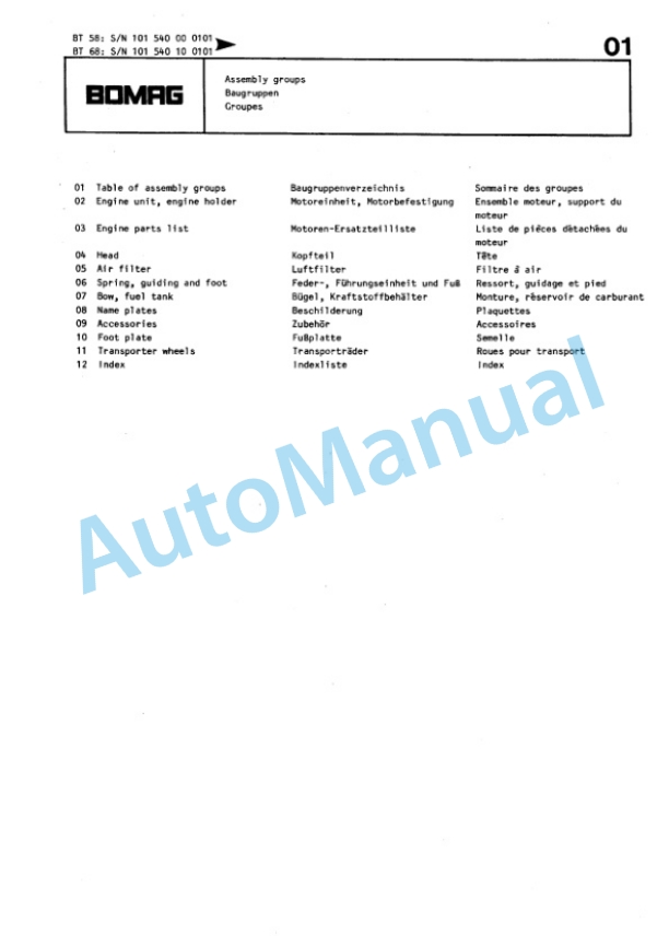 Bomag BT 58, BT 68 Vibratory Tamper Spare Parts Catalogue 00813210 GE-2