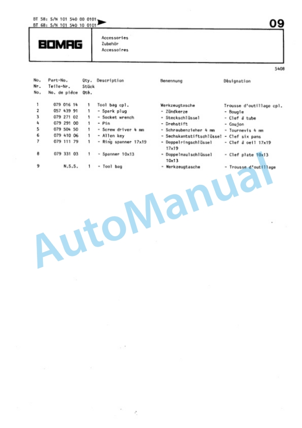 Bomag BT 58, BT 68 Vibratory Tamper Spare Parts Catalogue 00813210 GE-5