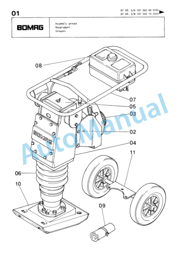 Bomag BT 58, BT 68 Vibratory Tamper Spare Parts Catalogue 00813211-2