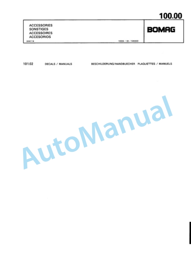 Bomag BT 58, BT 68 Vibratory Tamper Spare Parts Catalogue 00813217-4