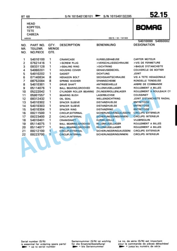 Bomag BT 58, BT 68 Vibratory Tamper Spare Parts Catalogue 00813218-3