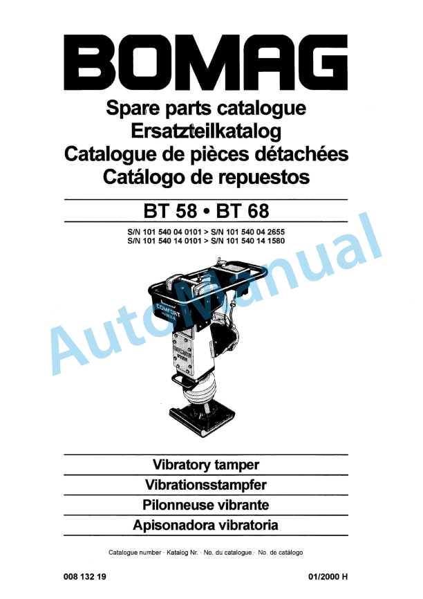Bomag BT 58, BT 68 Vibratory Tamper Spare Parts Catalogue 00813219
